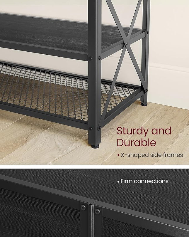 VASAGLE TV Stand, TV Console for TVs Up to 70 Inches, TV Table, 63 Inches Width, TV Cabinet with Storage Shelves, Steel Frame, for Living Room, Bedroom, Black with Wood Grain ULTV095B22 - LeafyLoom