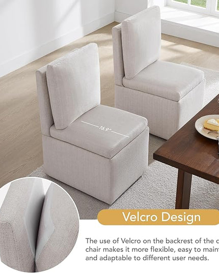 Upholstered Dining Chair with Casters Armless Modern Rolling Design for Diningroom Bedroom Livingroom Reading Room, Set of 2, Linen - LeafyLoom
