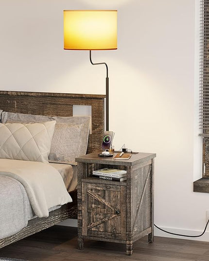 DWVO Floor Lamp with Table, Side Table Lamp with Outlets and USB Ports, 3-Color Temperature Table Lamps for Living Room, Bedroom, Modern Floor Lamp with Shelves,Dark Grey - LeafyLoom