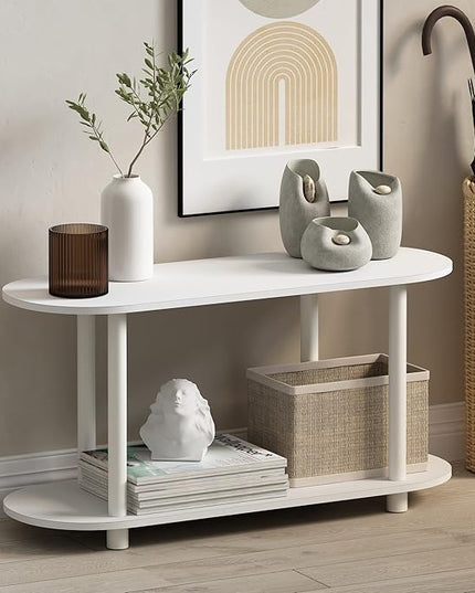 Furinno Turn-N-Tube No Tools Modern Oval Side Table, White/Virgin White - LeafyLoom