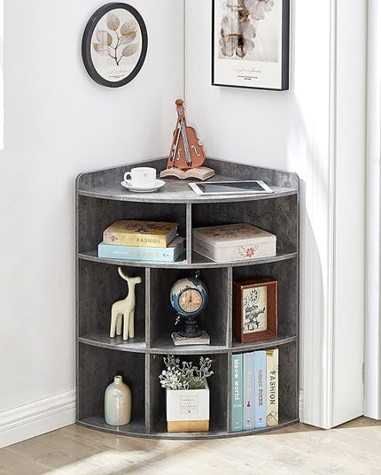 VECELO 3-Tier Corner Cabinet,Wooden Cube Storage Organizer with 8 Cubbies, Modern Bookshelf Units for Playroom, Bedroom, Living Room, Grey - LeafyLoom