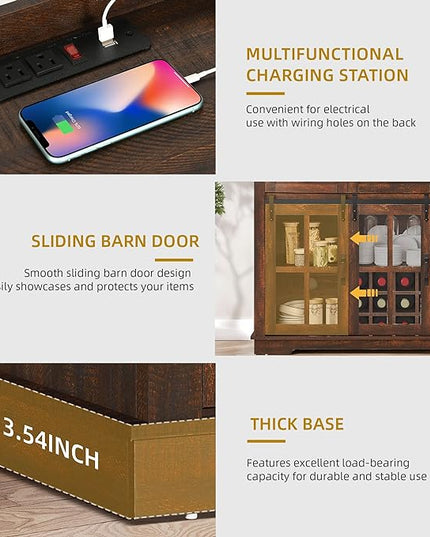 DWVO Farmhouse Coffee Bar Cabinet with Sliding Door and Drawers, 53" Kitchen Sideboard Buffet Cabinet, Home Bar Cabinet with Wine Rack for Kitchen Living Room, 3 Drawers Storage Cabinet, Brown Oak - LeafyLoom