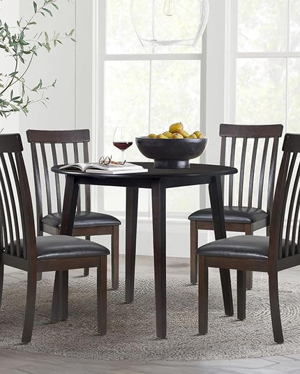 COLAMY Wooden Dining Chairs Set of 4, PU Leather Dining Room Kitchen Side Chair with Spindle High Back and Adjustable Foot Pegs - DarkBrown - LeafyLoom
