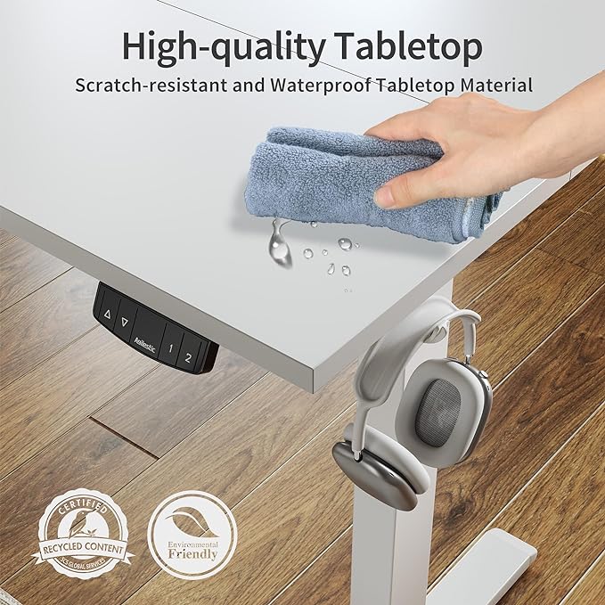 Electric Standing Desk, 55 x 24 Inches Height Adjustable Desk, Sit Stand up Desk for Work Office Home, Ergonomic Rising Computer Table with Memory Preset, White - LeafyLoom