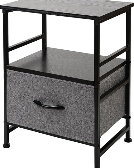 Nightstand,Drawer Dresser for Bedroom,Bedside Tables with Fabric Storage Drawer and Open Wood Shelf,Small Dresser Night Stand,Bedside Furniture,Side Table for Bed Frame,Closet,Dorm,Grey - LeafyLoom