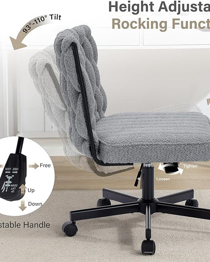 Criss Cross Legged Office Desk Chair with Wheels, Modern Armless Desk Chair with Wide Seat, Home Office Chair for Work, Meditation, Vanity, Grey - LeafyLoom
