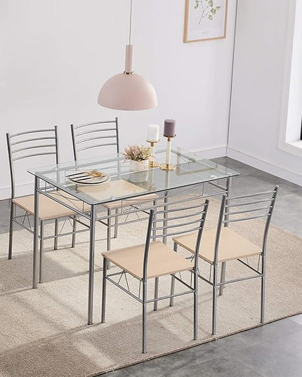 VECELO Kitchen Dining Room Table and Chairs 4, 5-Piece Dinette Sets, Space Saving (Silver), 43.3" - LeafyLoom