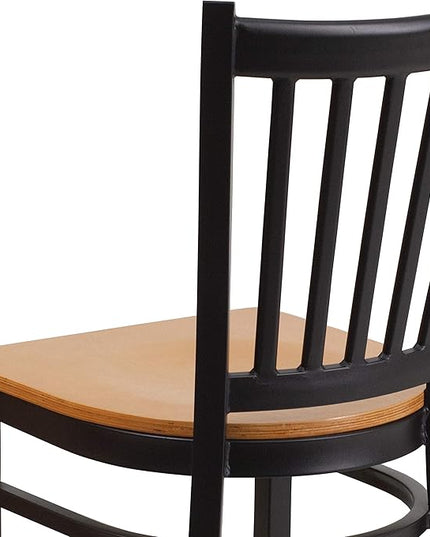 Flash Furniture HERCULES Series Black Vertical Back Metal Restaurant Chair - Natural Wood Seat - LeafyLoom