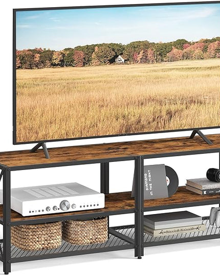 VASAGLE TV Stand, TV Console for TVs Up to 65 Inches, TV Table, 55.1 Inches Width, TV Cabinet with Storage Shelves, Steel Frame, for Living Room, Bedroom, Rustic Brown and Black ULTV094B01 - LeafyLoom