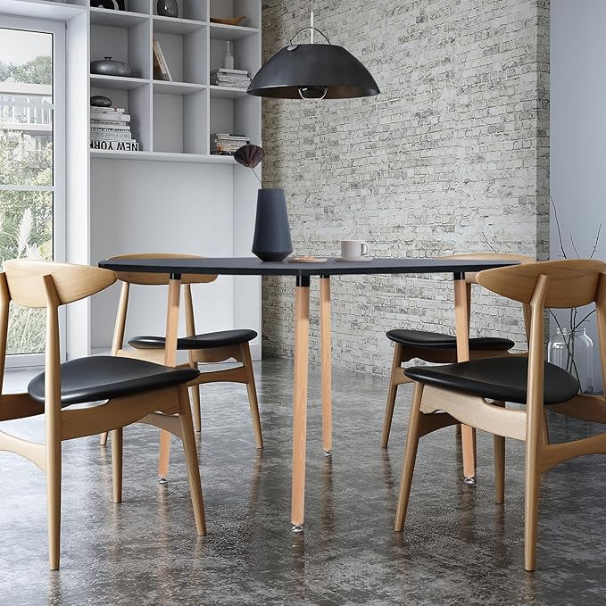 31.5 Inch Square Dining Table for 2-4 People, Modern Functional Table with Wooden Legs for Home Office Kitchen Dining Room Patio Small Spaces, Black - LeafyLoom