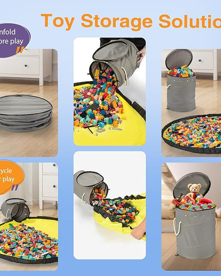 Toy Storage Basket + Play Mat for Kids Toy Chest Organizer Kids Toy Storage Organizer Foldable Big Storage Bins with Lids Large Toy Box for Boys Girls Toy Holders for Kids Rooms Nursery (Gray) - LeafyLoom