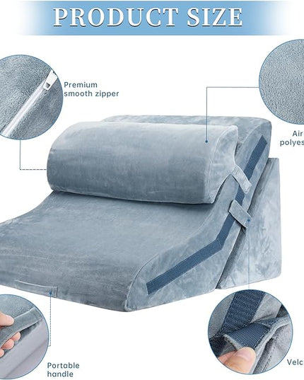 Bed Wedge Pillow for Sleeping 3PCS, 20-in-1 Adjustable Memory Foam Wedge Pillow for Acid Reflux, 3-in-1 Incline Wedge Pillow for After Surgery, Snoring, Back Pain(Dark Grey) - LeafyLoom