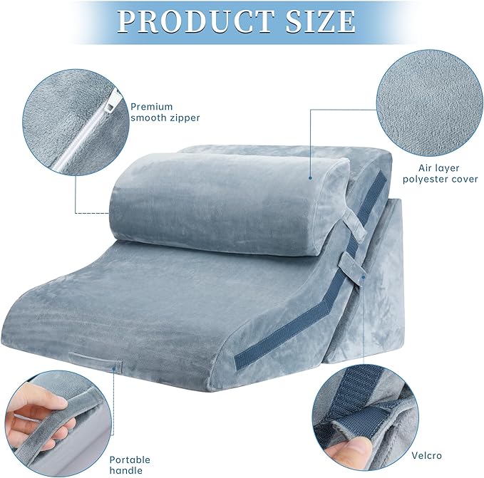 Bed Wedge Pillow for Sleeping 3PCS, 20-in-1 Adjustable Memory Foam Wedge Pillow for Acid Reflux, 3-in-1 Incline Wedge Pillow for After Surgery, Snoring, Back Pain(Dark Grey) - LeafyLoom