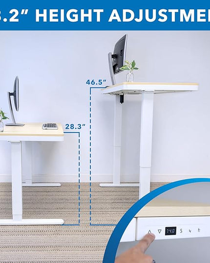 Mount-It! 47.2" Wide x 28.3" Deep Electric Height Adjustable Desk, Ergonomic Standing Workspace, Height Adjustment up to 46.5" Tall, Large Desktop, USB Ports, Drawer, Home Office, White, Maple Top - LeafyLoom
