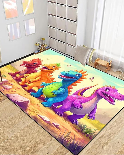 Dinosaur Rugs for Boys Bedroom - Cartoon Dinosaur Rug Dinosaur Carpet Playroom Mat for Kids Room Colorful Cute Dino Rug for Room Kids Carpet for Bedroom,4'×5' - LeafyLoom