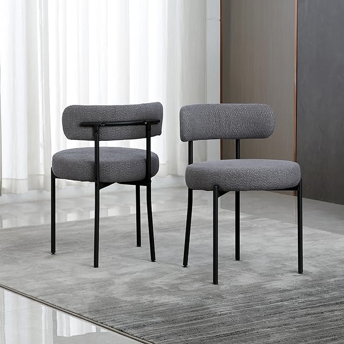 DYHOME Dining Chair One Chair for Kitchen Dining Room Dining Table,Upholstered Boucle Dining Chair with Black Metal Legs,Accent Dining Side Chair,Dark Grey - LeafyLoom