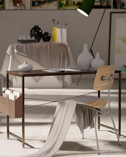 Pamray 47 Inch Computer Desk Small Spaces Desk with Storage Bag for Bedroom Writing and Home Office Work Small Study Desk Table Walnut - LeafyLoom