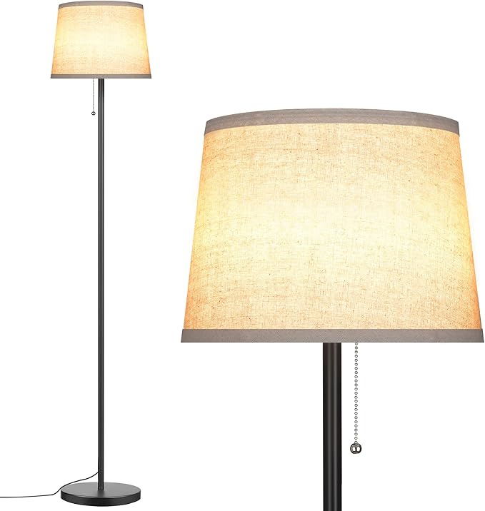 Floor Lamp for Living Room, Modern Standing Lamps with Linen Shade, Simple Design Pole Lamps Tall Floor Lamp for Bedroom, Bulb not Included - LeafyLoom