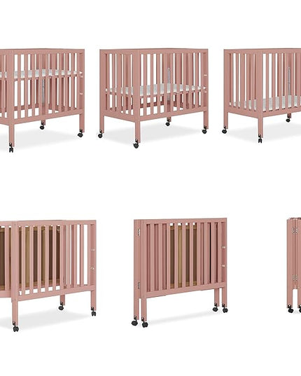 Jett Non-Full Size Folding Convertible Crib, Lightweight Portable Crib, Three Adjustable Mattress Height Settings, Easy to Fold Travel Crib, 1.5” Mattress Pad Included - LeafyLoom