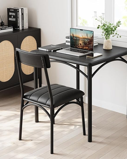 IDEALHOUSE Dining Table Set for 2, Kitchen Table and Chairs for 2, Dining Room Table Set with 2 Upholstered Chairs, 3 Piece Square Kitchen Table Set for Small Space, Apartment, Rustic Black - LeafyLoom