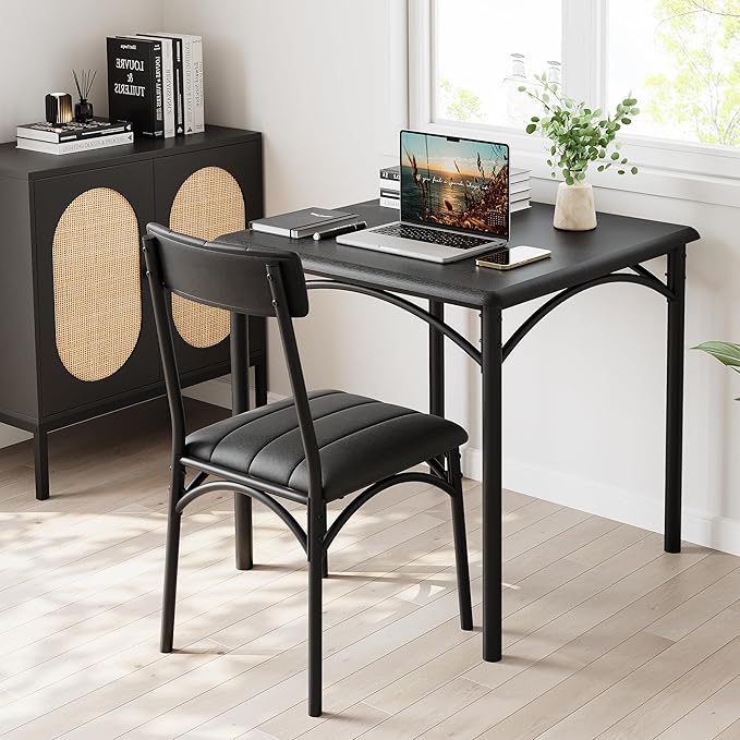 IDEALHOUSE Dining Table Set for 2, Kitchen Table and Chairs for 2, Dining Room Table Set with 2 Upholstered Chairs, 3 Piece Square Kitchen Table Set for Small Space, Apartment, Rustic Black - LeafyLoom