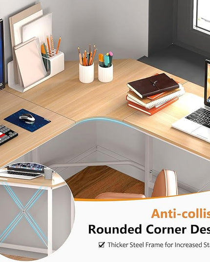 soges L Shaped Desk, 59inch L Desk Computer Corner Desk, Gaming Desk, Home Office Writing Desk, Space-Saving Workstation Desk, Maple - LeafyLoom