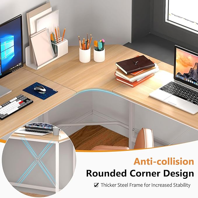 soges L Shaped Desk, 59inch L Desk Computer Corner Desk, Gaming Desk, Home Office Writing Desk, Space-Saving Workstation Desk, Maple - LeafyLoom