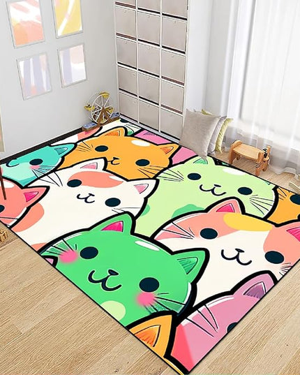 Cat Rug for Girls Room - Cat Pattern Rug Decor for Bedroom Cute Cat Area Rug Carpet Cartoon Cat Rug Kids Room, 3x4 Feet - LeafyLoom