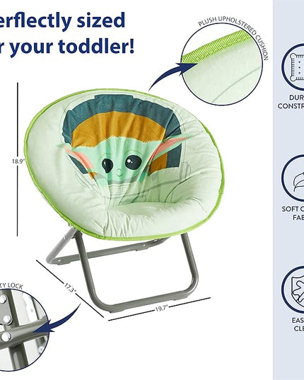Idea Nuova Disney Star Wars The Mandalorian, Grogu aka The Child Toddler 19” Folding Saucer Chair with Cushion, Polyester, Ages 3+ - LeafyLoom