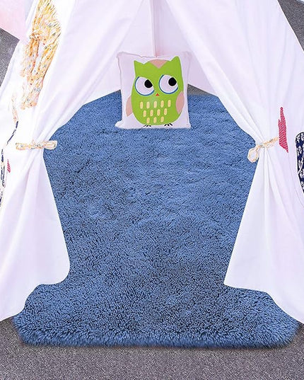 junovo Ultra Soft Rug for Nursery Children Room Baby Room Home Decor Dormitory Hexagon Carpet for Playhouse Princess Tent Kids Play Castle, Diameter 4.6 ft, Navy Blue - LeafyLoom