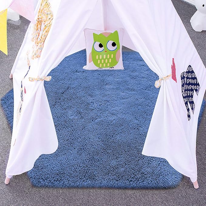 junovo Ultra Soft Rug for Nursery Children Room Baby Room Home Decor Dormitory Hexagon Carpet for Playhouse Princess Tent Kids Play Castle, Diameter 4.6 ft, Navy Blue - LeafyLoom