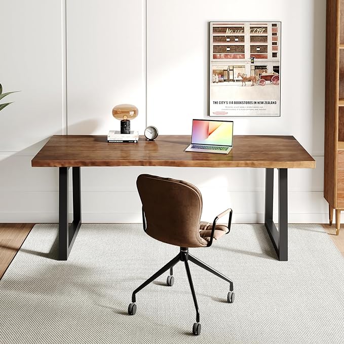 Solid Wood Computer Desk,Rustic Style 55-inch Large Office Desk- Modern Gaming Working for Home Office, Modern Simple Design, Ideal for Study, Writing, Dining - LeafyLoom