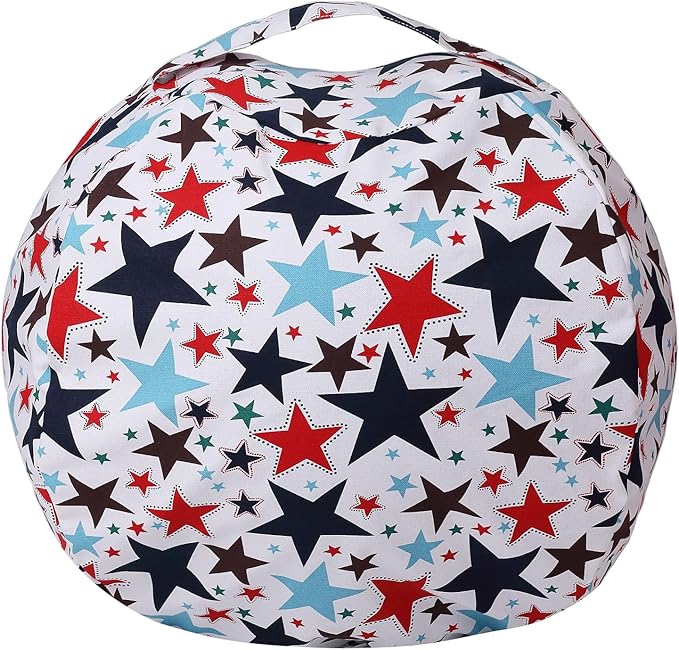Colorful House Stuffed Animal Storage Bean Bag Chair Cover for Kids Stuffable Zipper Beanbag for Organizing Children Toys Large Canvas(38'',Star) - LeafyLoom