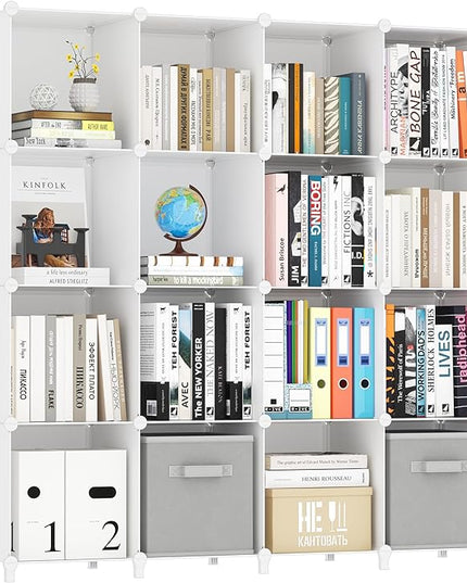 HOMIDEC Book Shelf 16 Cubes Bookcase Bookshelf Cube Storage Organizer Portable Display Bookshelf Kids Bookshelf Book Case for Study Room,Bedroom,Office,Living Room,Closet (47.2x11.8x47.2 inch) - LeafyLoom