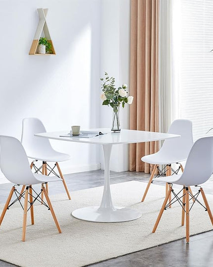 42 inch White Square Pedestal Table for 4-6 Person, Mid Century Modern Table for Kitchen Dining Room - LeafyLoom