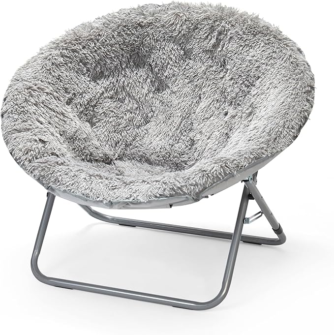 Oversized Mongolian Faux Fur Saucer Chair, White - LeafyLoom