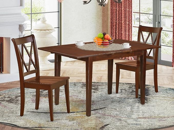 East West Furniture NOCL3-MAH-W 3 Piece Kitchen Table Set for Small Spaces Contains a Rectangle Dining Table with Butterfly Leaf and 2 Dining Room Chairs, 32x54 Inch, Mahogany - LeafyLoom