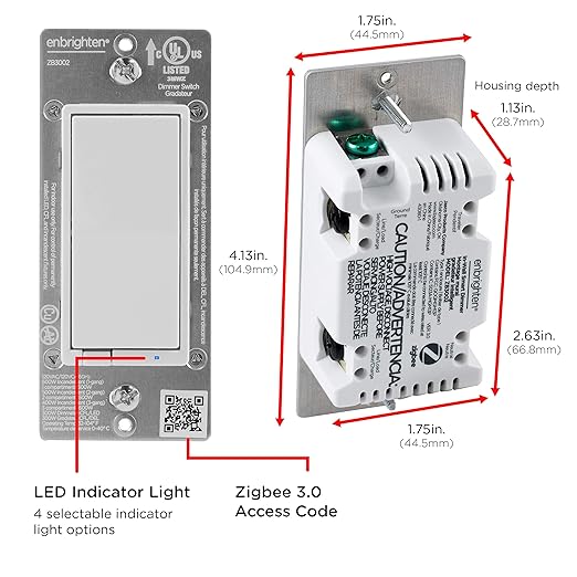 Enbrighten Zigbee Dimmer, QuickFit & SimpleWire, Pairs Directly with Echo Studio/Show 10/Plus 1st & 2nd Gen, Works WIth Alexa, Google Assistant, White & Light Almond, Smart Light Switch, 43080 Enbrighten
