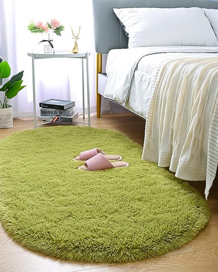 Merelax Soft Shaggy Rug for Kids Bedroom, Oval 2.6'x5.3' Green Plush Fluffy Carpets for Living Room, Furry Carpet for Teen Girls Room, Anti-skid Fuzzy Comfy Rug for Nursery Decor Cute Baby Play Mat - LeafyLoom