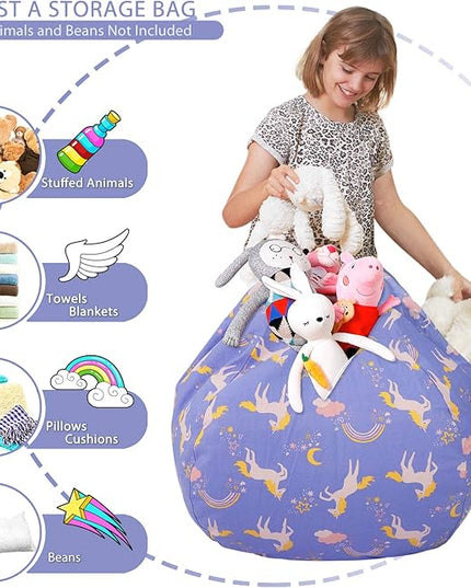Aubliss Stuffed Animal Bean Bag Storage Chair (Light Blue Unicorn, Medium (32'')) - LeafyLoom