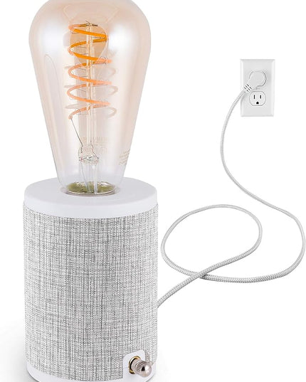 Enbrighten Anywhere Lamp, Lamp for Bedroom, Table, Bedside, Night Stands, Wall Mount, Designer Fabric Base with 6 Ft Braided Cord, Bulb Not Included, Gray, 46177 - LeafyLoom