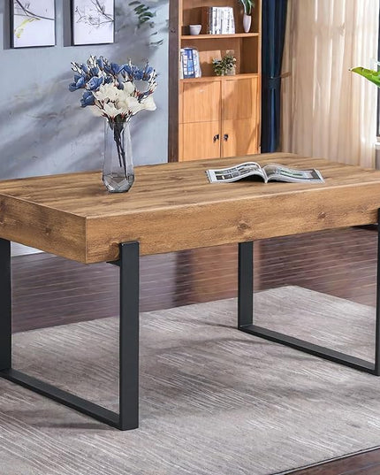 NicBex 59" Dining Table, Modern Kitchen Table, Rectangular Wooden Dinner Table Top and Metal Base for Dining Room, Home Office, Living Room Furniture, Easy Assembly, Natural Wood Wash - LeafyLoom