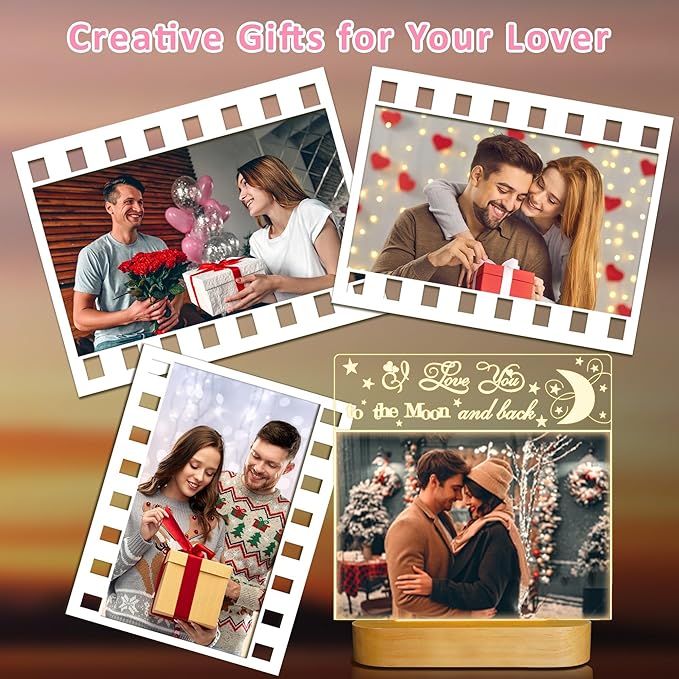 Attivolife Light up Picture Frame, Love You to the Moon and Back Night Light, Warm Color LED Lamp Decor, Romantic Birthday Christmas Thanksgiving Gifts for Lover Wife Husband Family 4x6 Inch - LeafyLoom