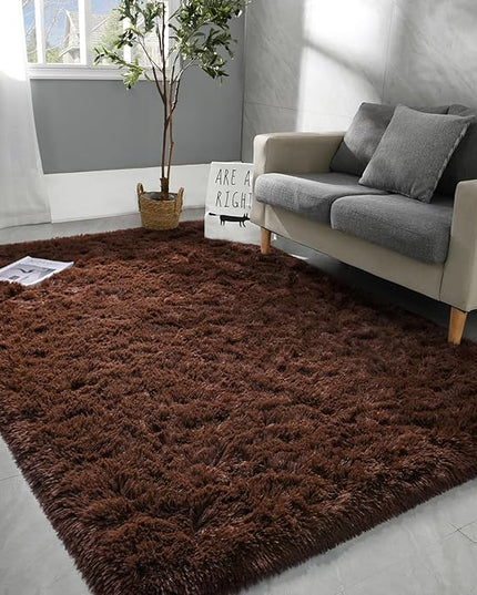 6x9 Large Area Rugs for Living Room, Super Soft Fluffy Modern Bedroom Rug, Brown Coffee Indoor Shag Fuzzy Carpets for Girls Kids Nursery Room Home Decor - LeafyLoom