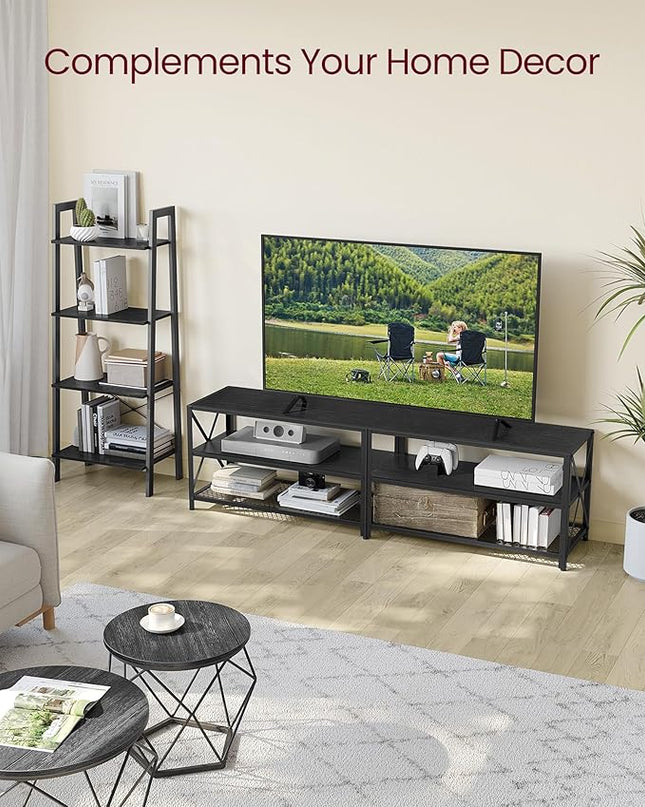 VASAGLE TV Stand, TV Console for TVs Up to 75 Inches, TV Table, 70.1 Inches Width, TV Cabinet with Storage Shelves, Steel Frame, for Living Room, Bedroom, Black with Wood Grain ULTV096B22 - LeafyLoom