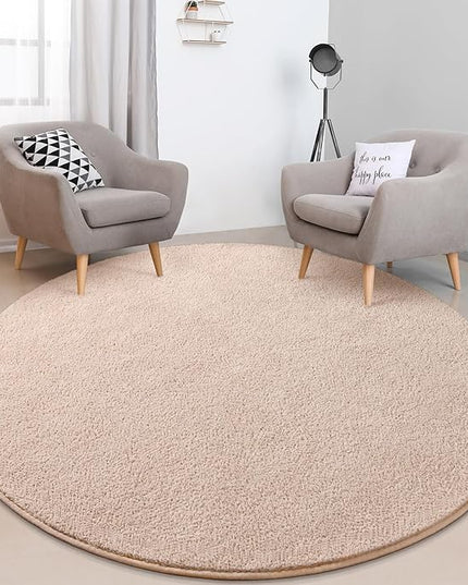 Round Area Rugs for Bedroom Living Room, 4x4 Ivory Super Soft Comfy Thickened Memory-Foam Indoor Circle Carpets, Modern Aesthetic Minimalist Carpet for Boys Girls Adults Nursery Home Décor - LeafyLoom