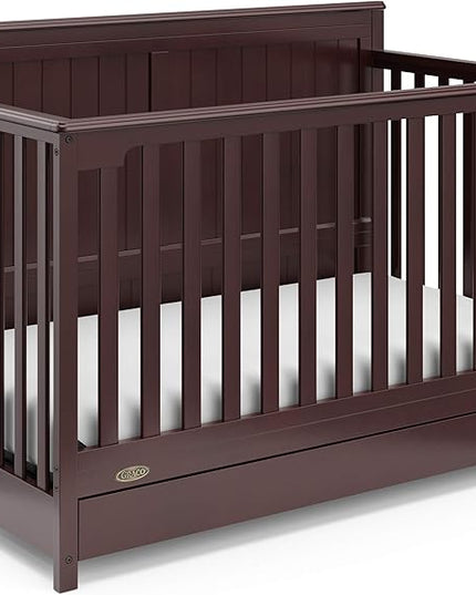 Graco Hadley 5-in-1 Convertible Crib with Drawer (Espresso) – Crib with Drawer Combo, Includes Full-Size Nursery Storage Drawer, Converts from Baby Crib to Toddler Bed, Daybed and Full-Size Bed - LeafyLoom