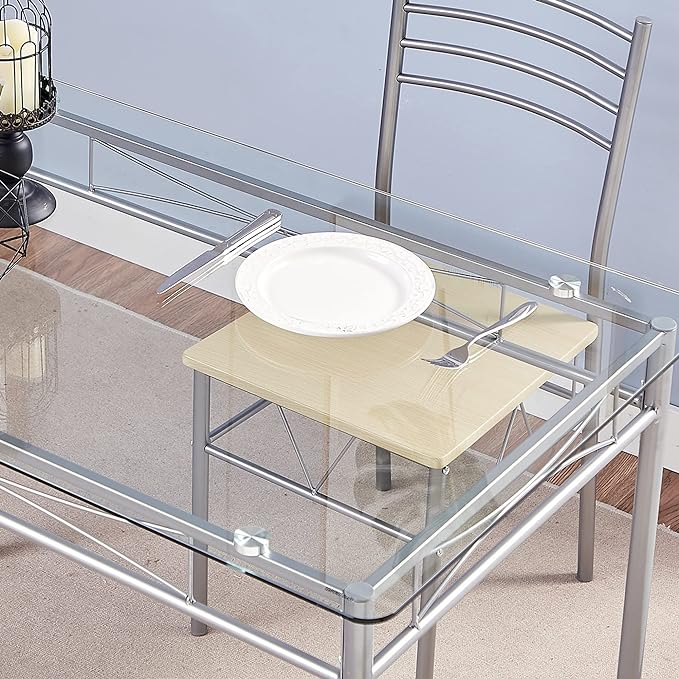 VECELO Dining Table with 4 Chairs [4 Placemats Included-] Silver X-Large - LeafyLoom