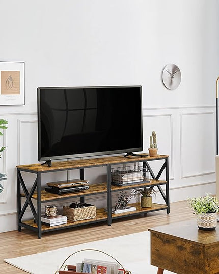 Yaheetech TV Stand for TVs Up to 70 Inches, Entertainment Center with 3-Tier Wooden Storage Shelves TV Console for Living Room, Rustic Brown - LeafyLoom