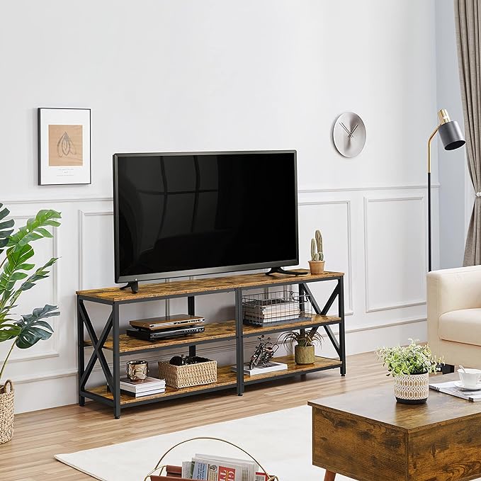 Yaheetech TV Stand for TVs Up to 70 Inches, Entertainment Center with 3-Tier Wooden Storage Shelves TV Console for Living Room, Rustic Brown - LeafyLoom